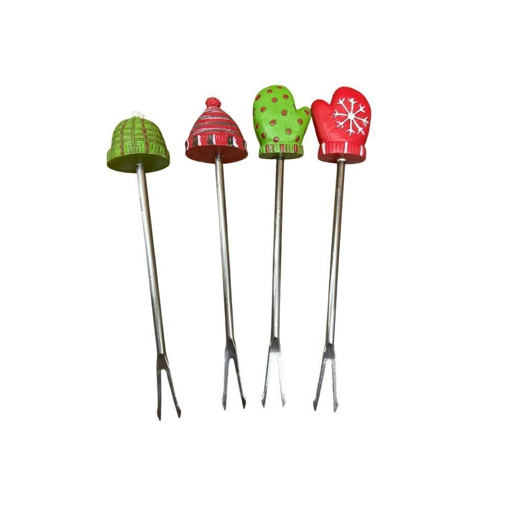 Set Of 4 Christmas-Themed Fondue Forks With Decorative Handles